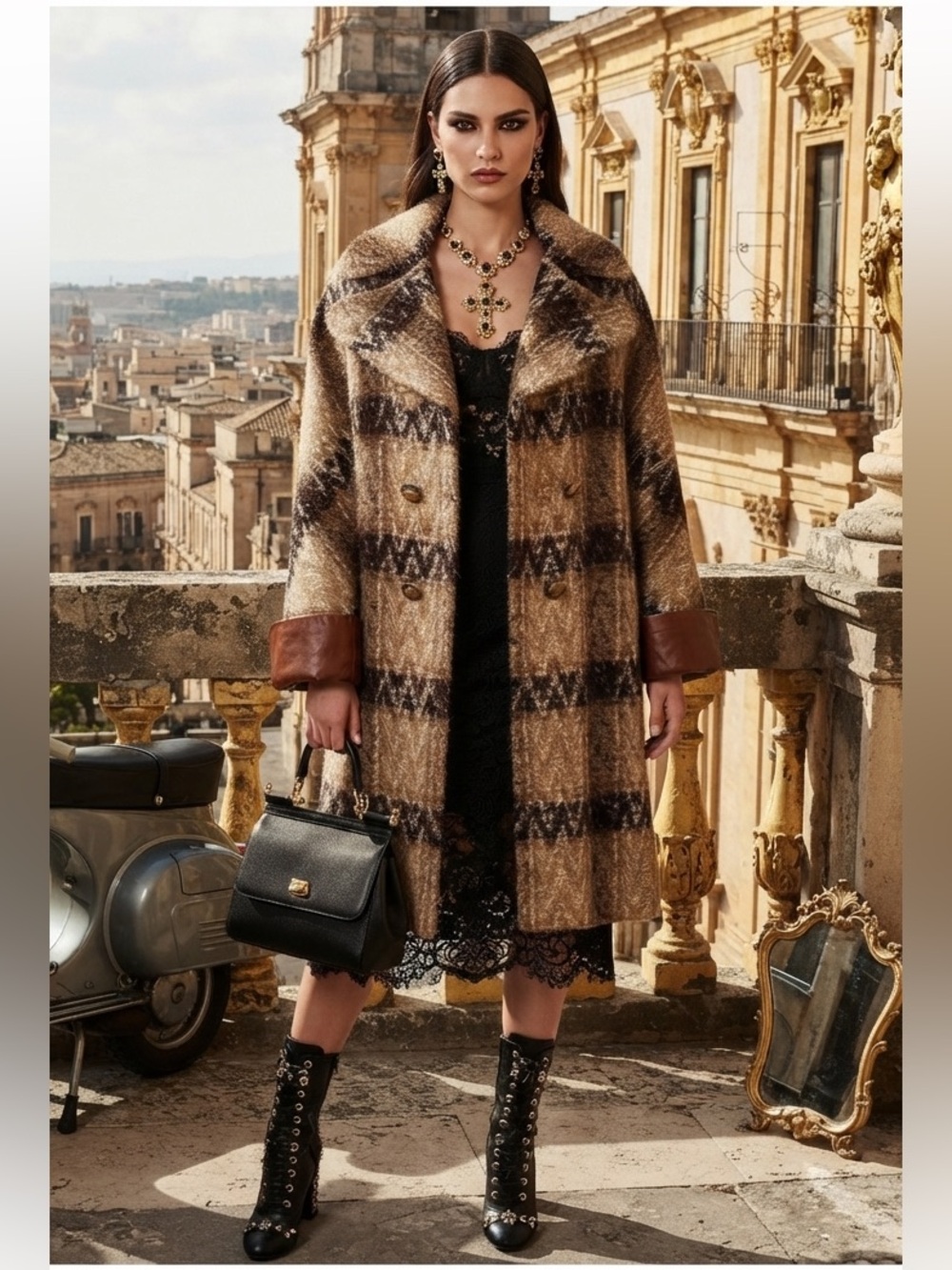 Dolce & Gabbana Wool Check Double-Breasted Coat